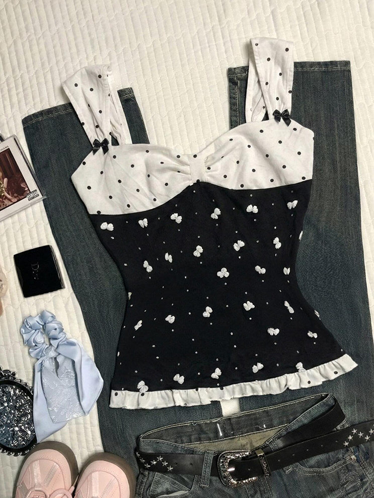 dark coquette polka dots tank top
