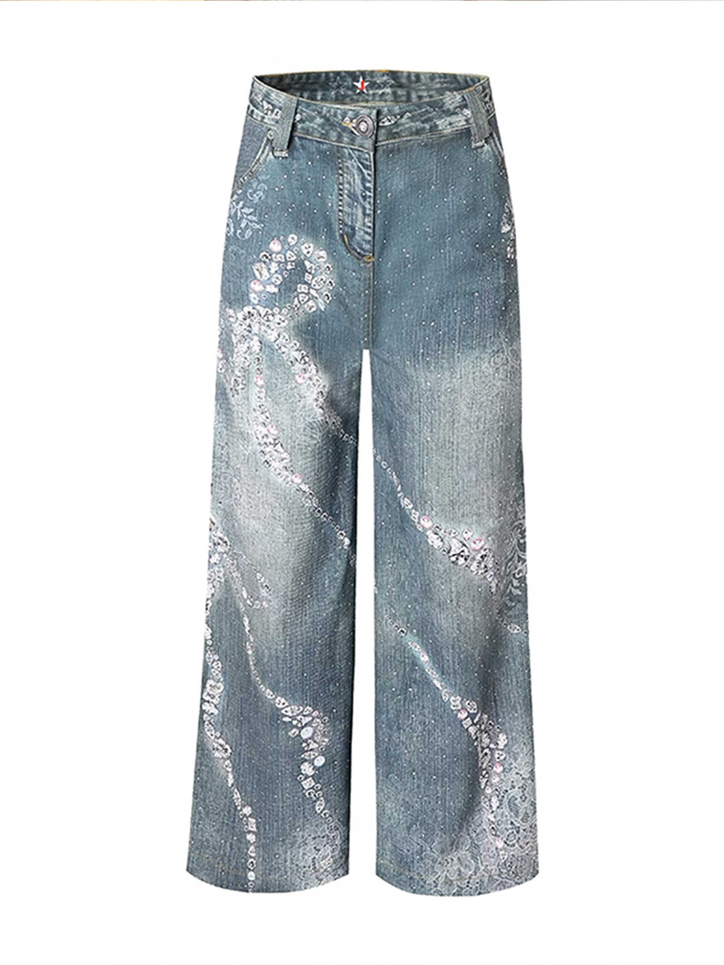 Butterfly Print Wide Legs Jeans