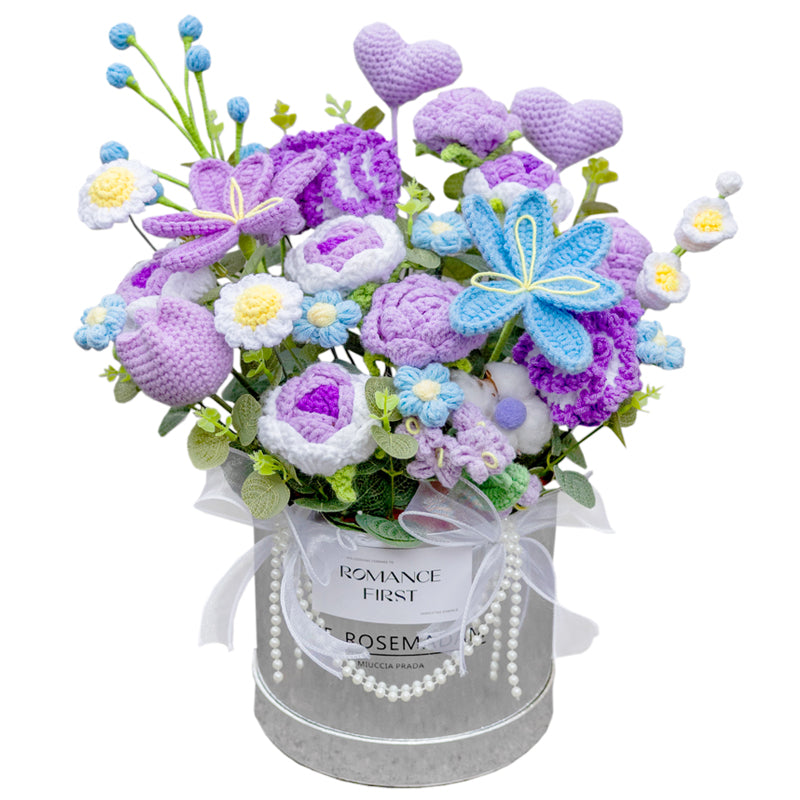 hand-knitted rose tulip wool flower bouquet