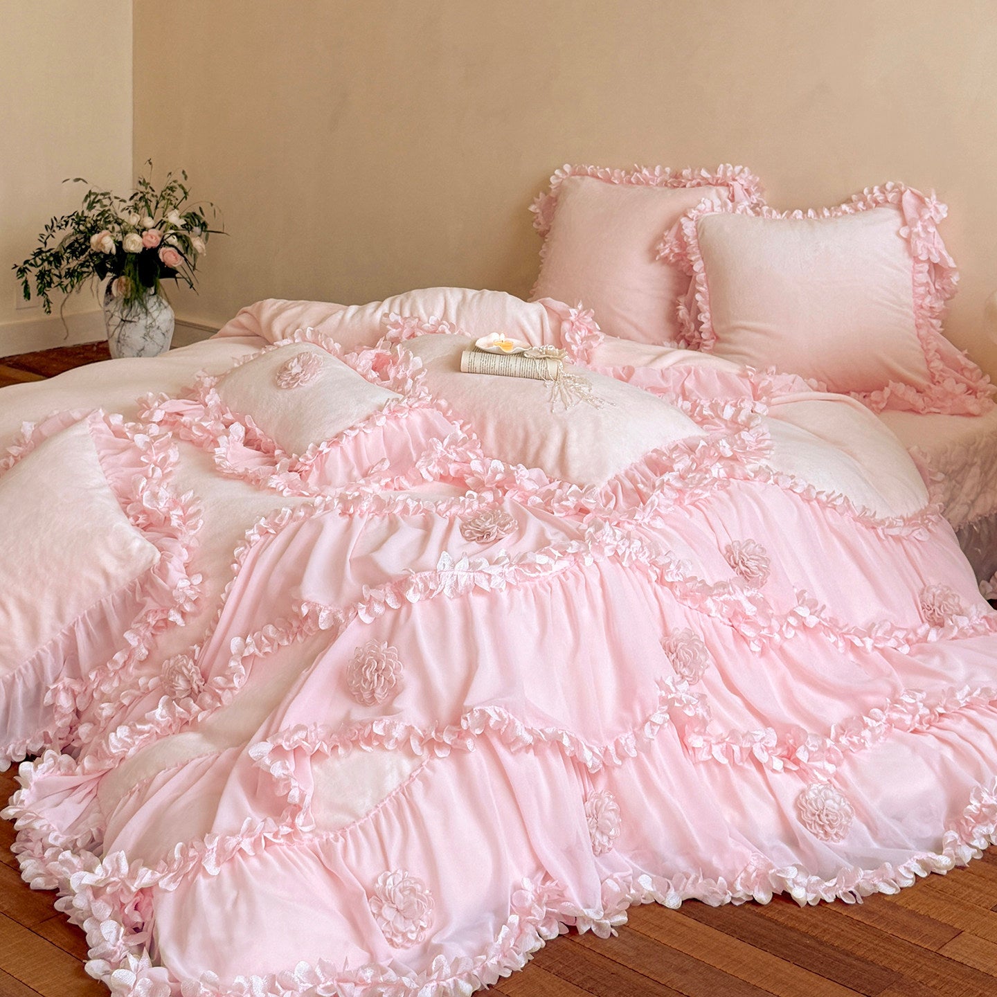 French romantic princess milk velvet sheets four-piece set