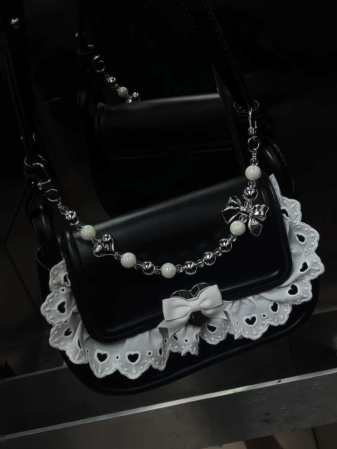 Dark Coquette Lace Bow Armpit Bag