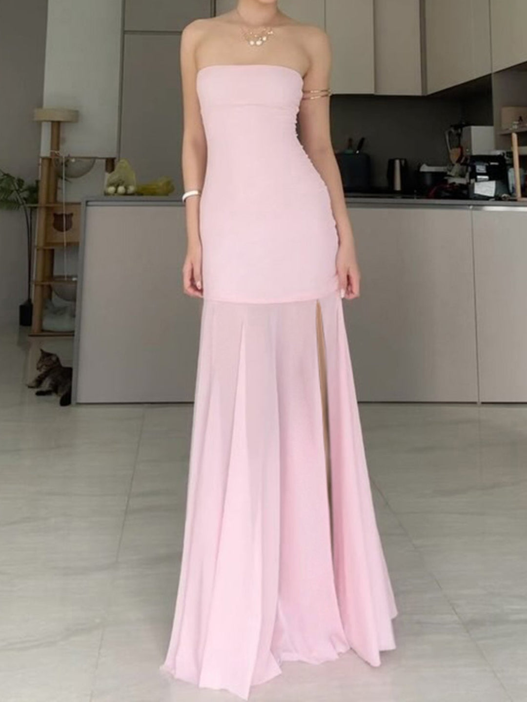 Mesh Off-shoulder Tube Top Dress