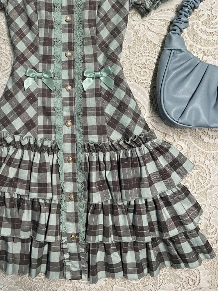 retro green plaid dress
