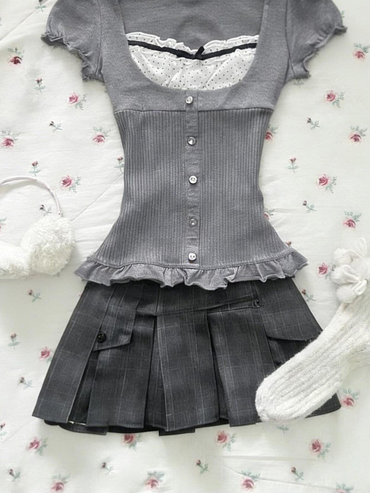 retro gray polka dot shirt