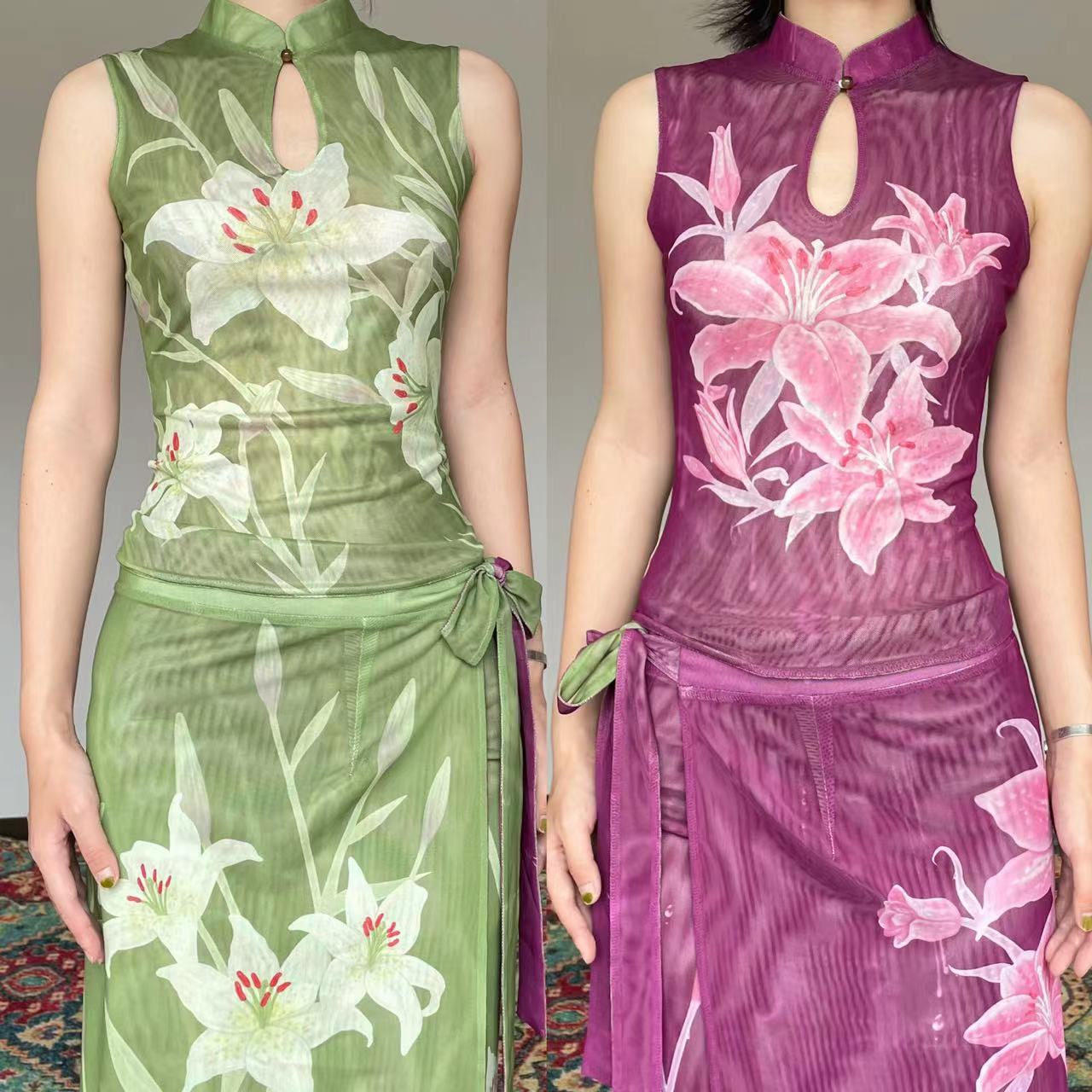 Lily Flower Reversible Cheongsam Top