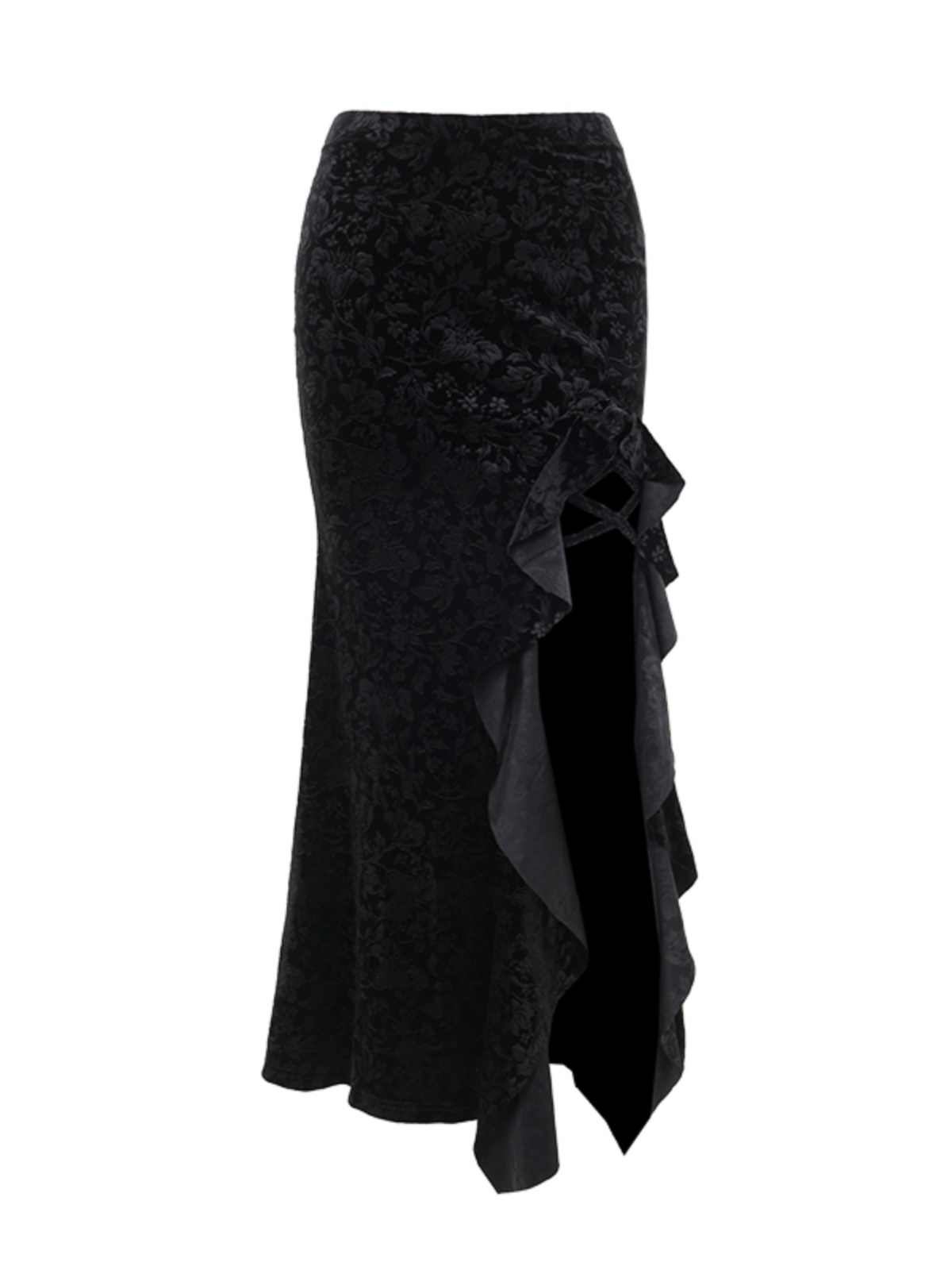 Fishtail Velvet Dark Coquette Slit Skirt