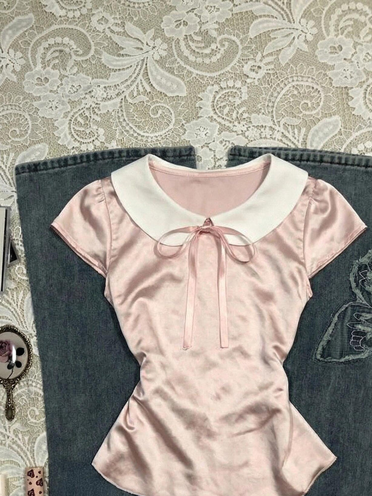 peter pan collar pink shirt