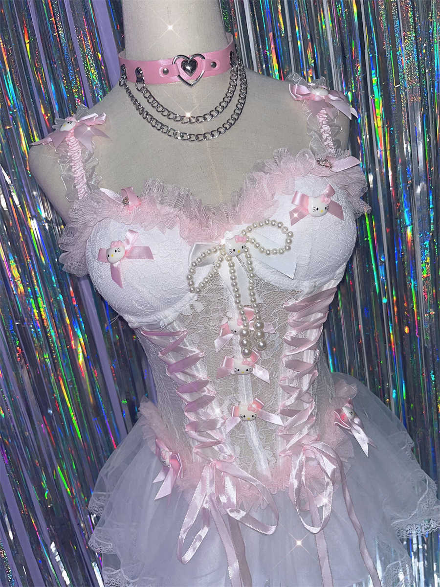 Y2K Puffy Lace Kitten Cake Corset