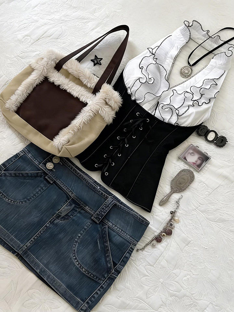 retro ruffled corset top