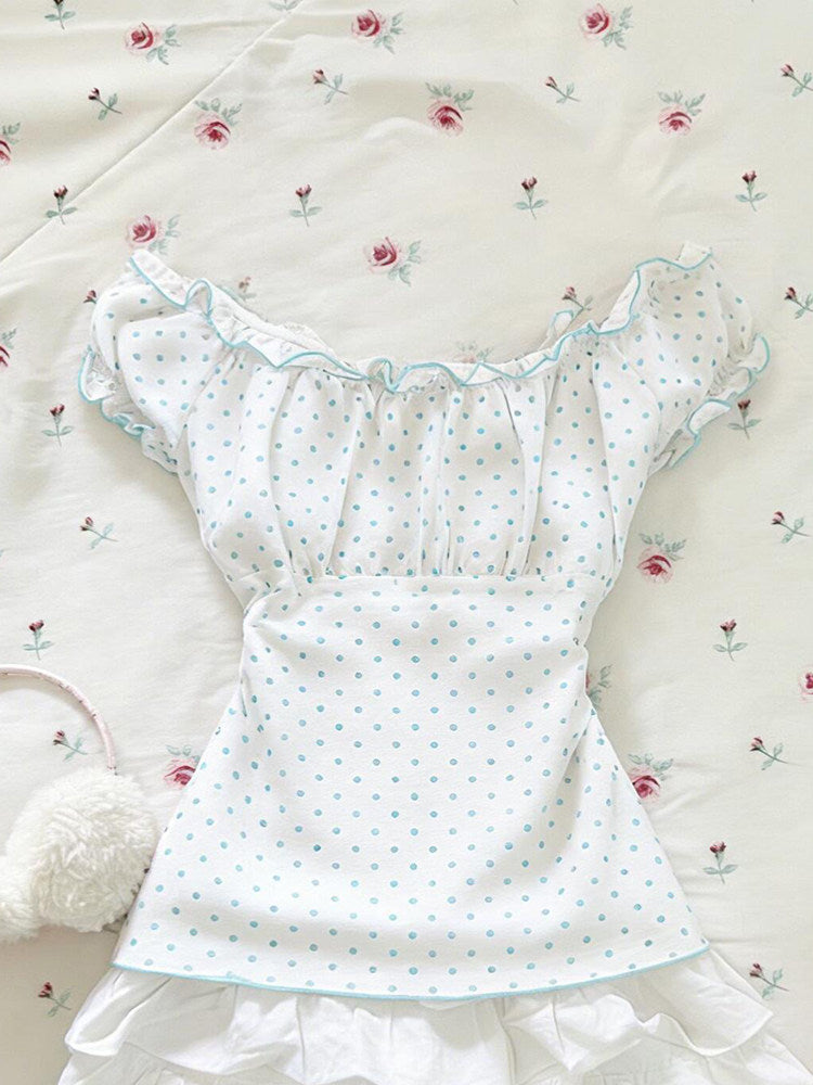 polka dots puff-sleeved shirt