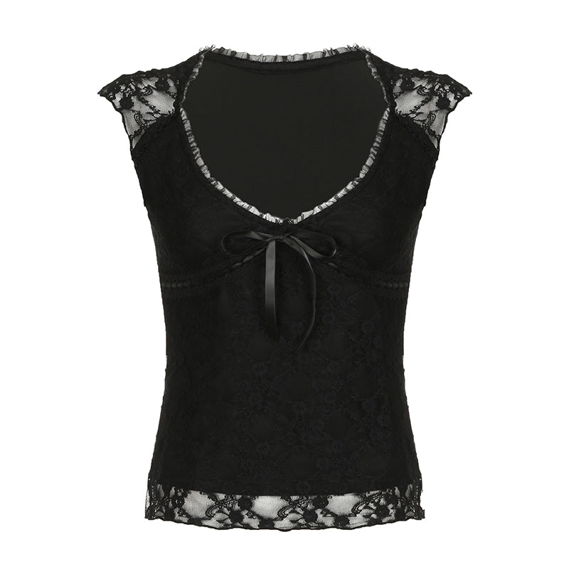 Lace Waistcoat Braided Bow Dark Coquette Tank Top
