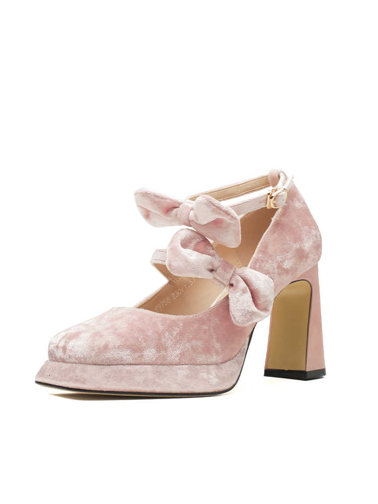Velvet Platform Mary Jane Shoes