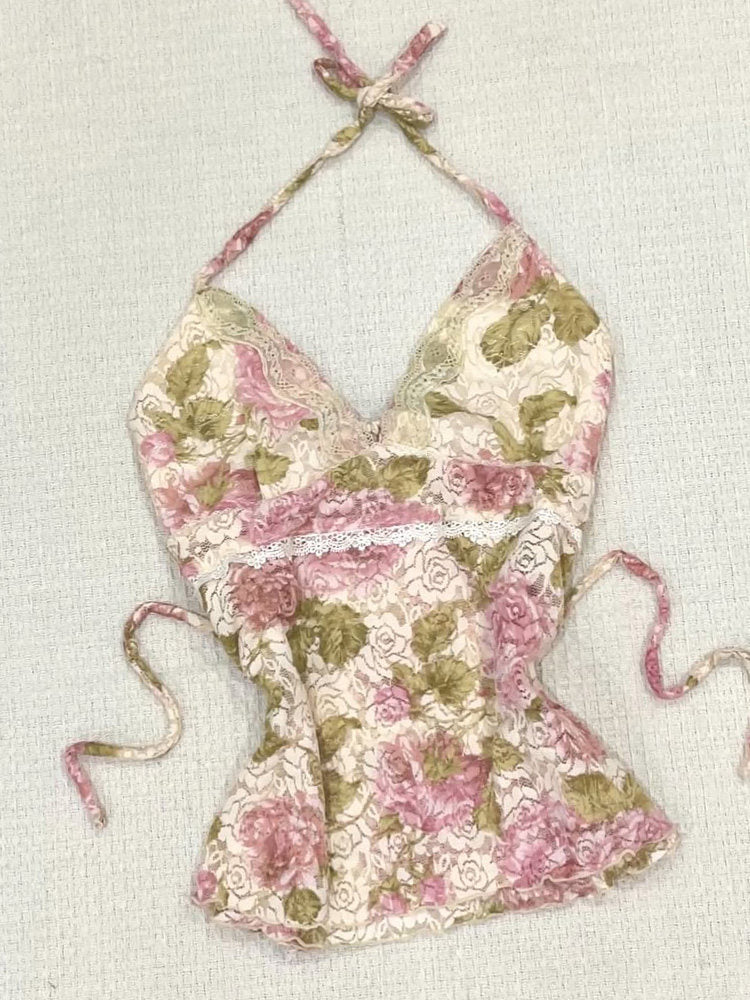 floral pink&green tank top
