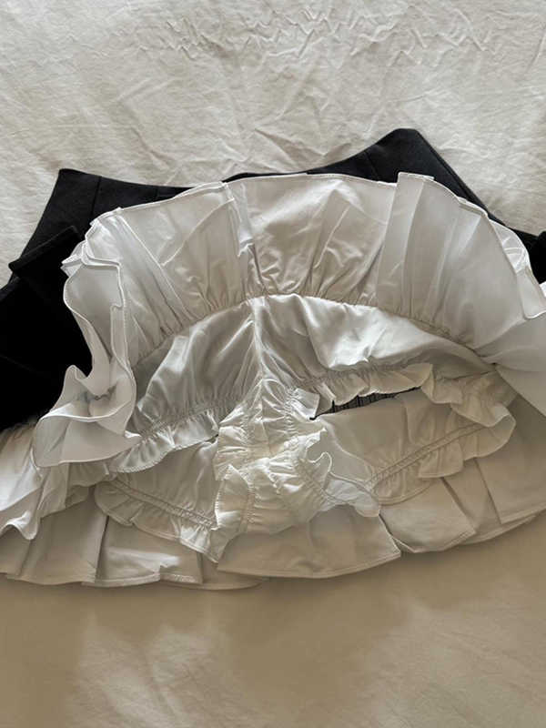 Retro Black Splicing Pleated Skirt