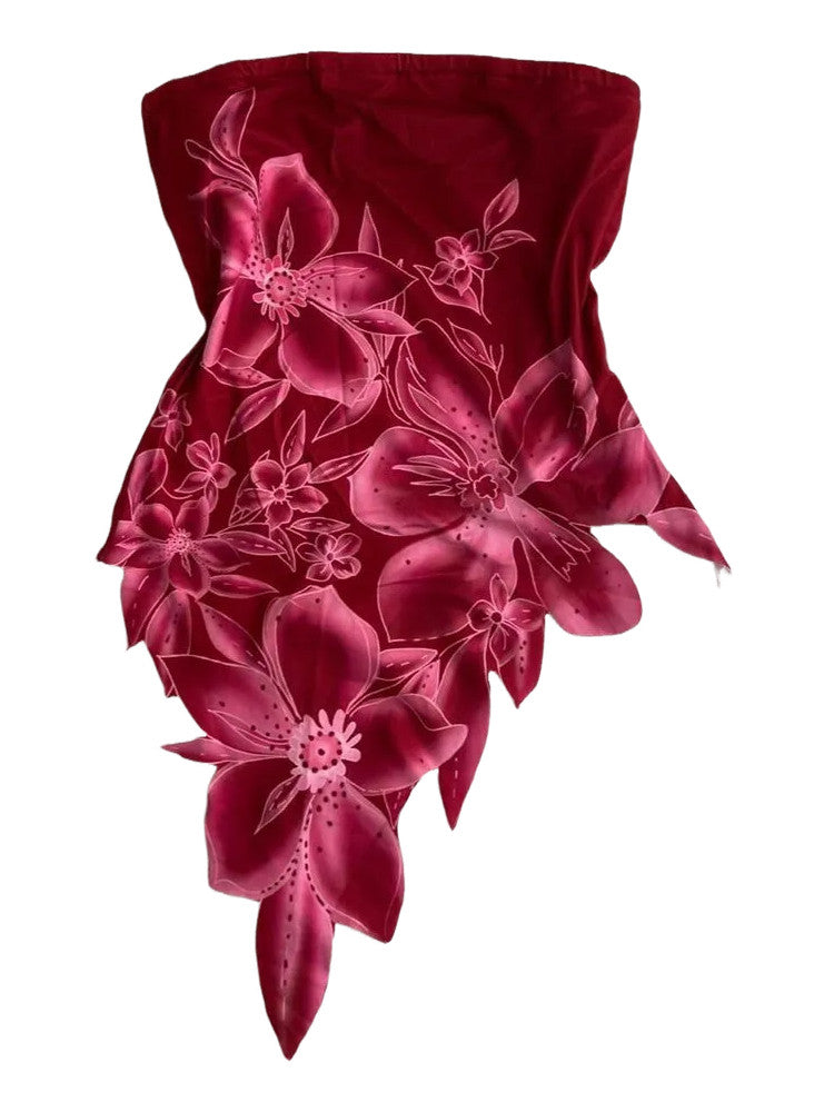 Red Floral Strapless Top