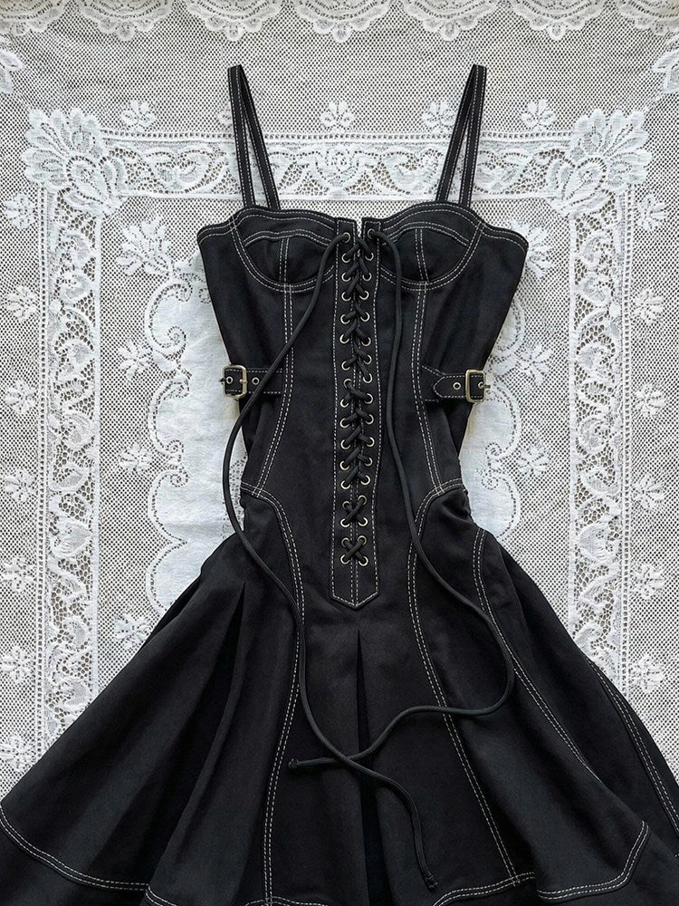 denim corset straps dress