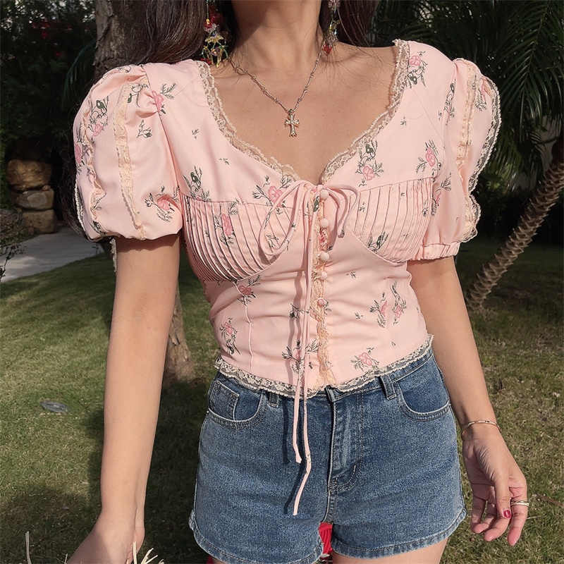 Romantic Lace Puff Sleeves Shirt