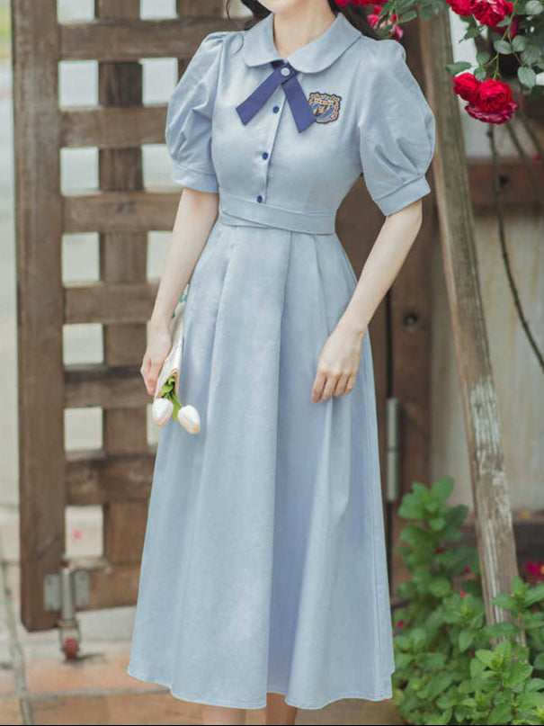 French College Collar Maxi Dress