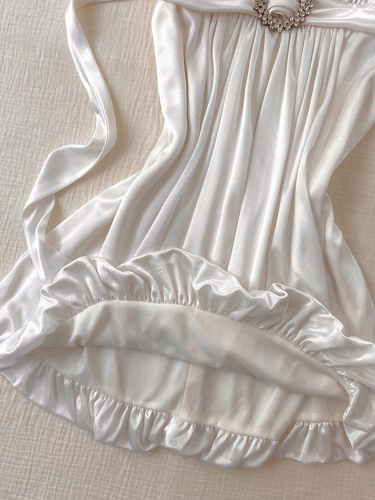 white straps halter dress