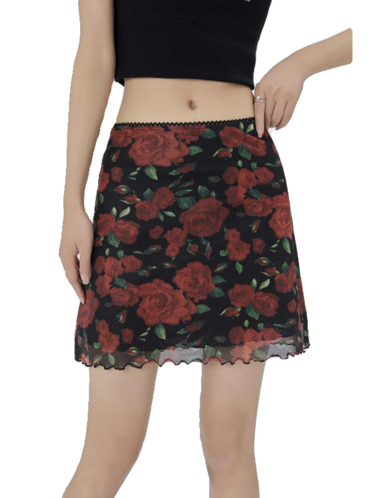 Retro Rose Print Skirt