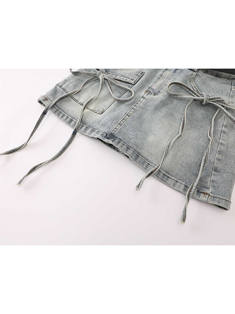 Strap Bows Denim Coquette Skirt