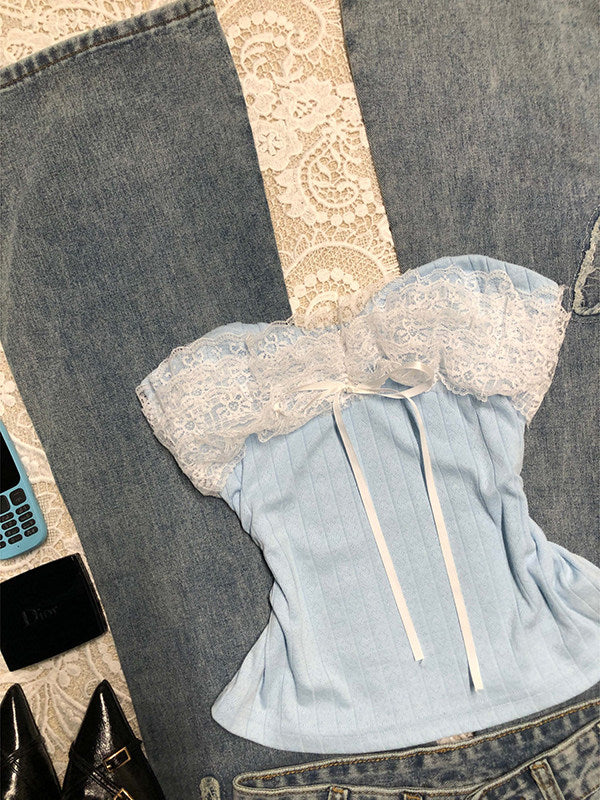 baby blue lace crop top