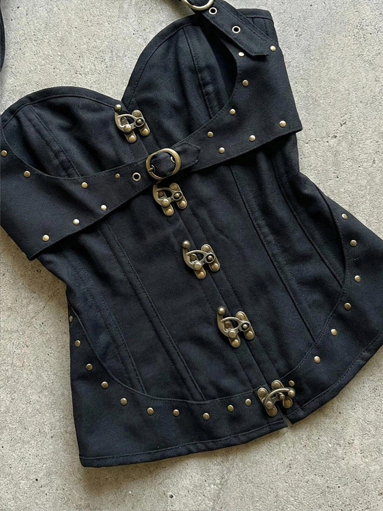 vintage punk buckles halter top