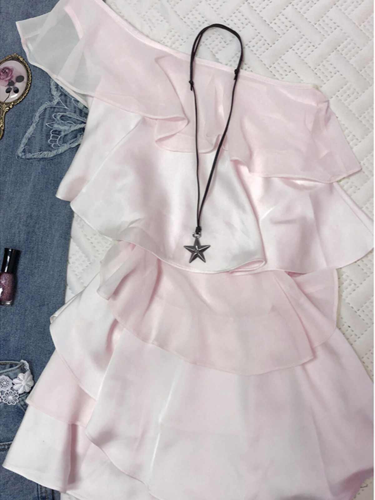 Pink Chiffon One-shoulder Mini Dress