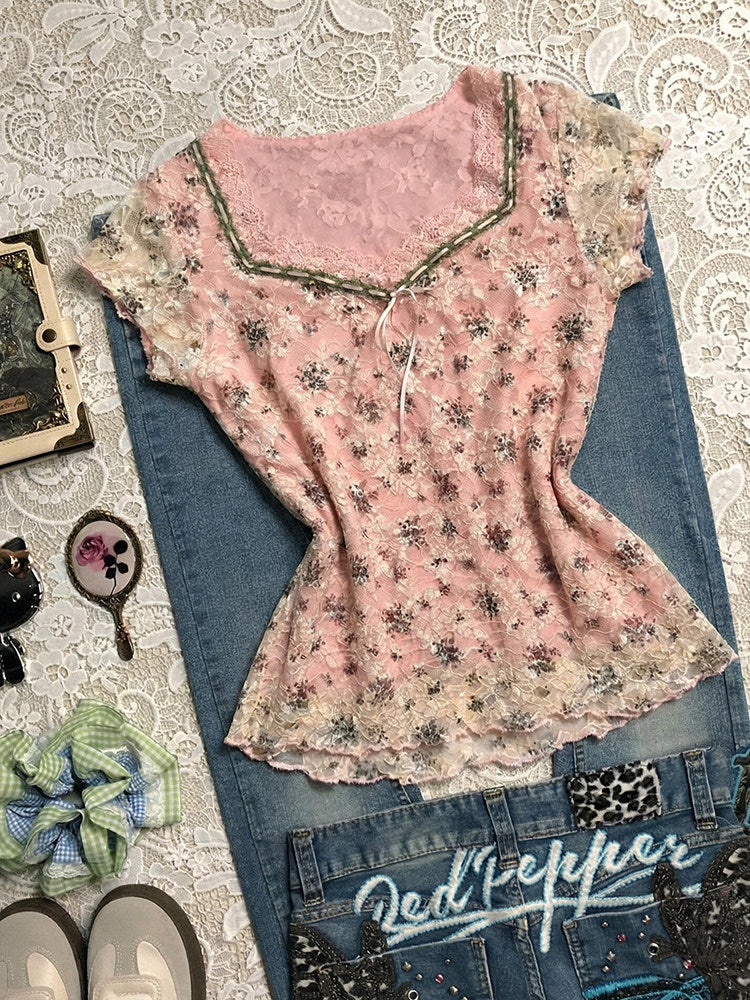 vintage pink lace shirt