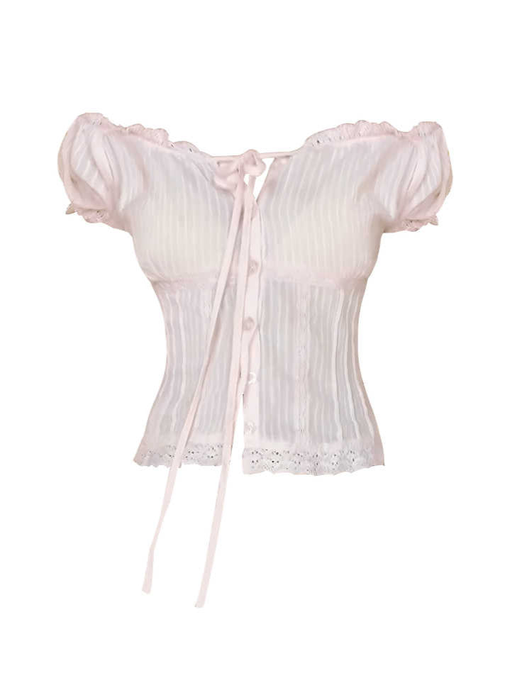 Off-shoulder Lace-up Coquette Top
