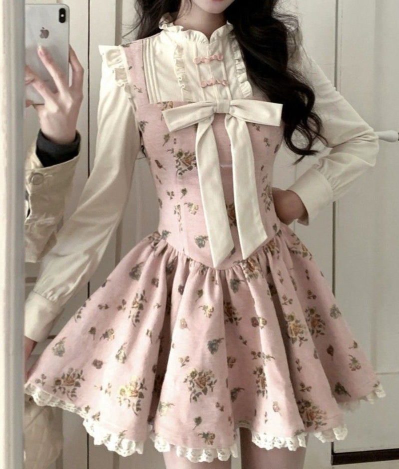 Retro Pink Floral Shirt Dress