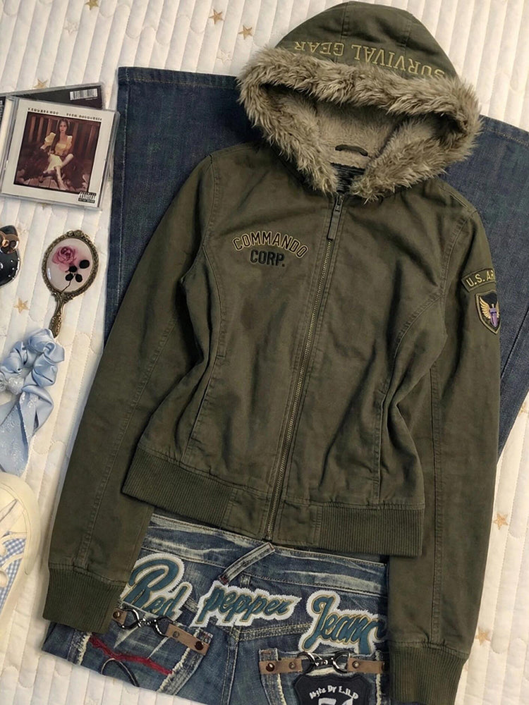 retro green hooded jacket