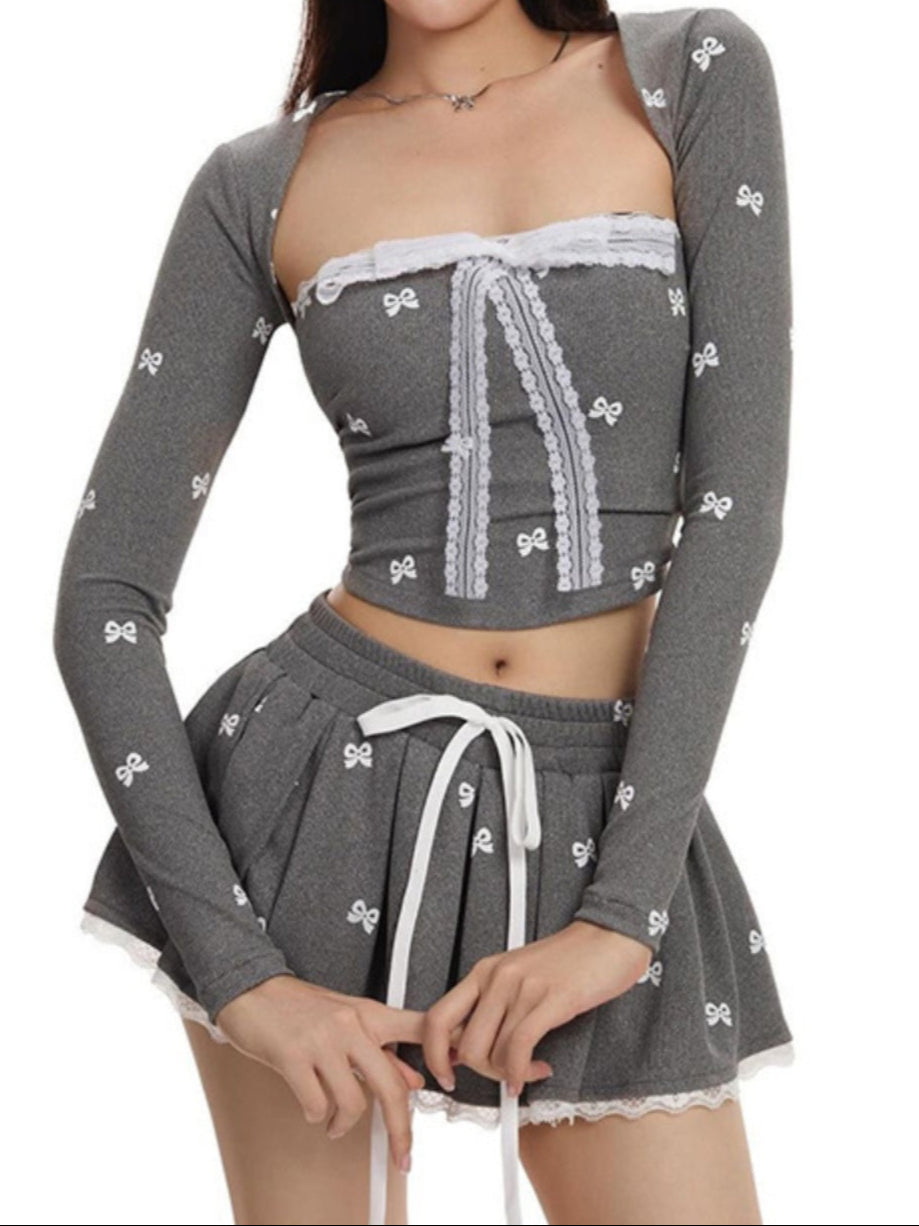 Ballet Lace Bow Skirt Suit