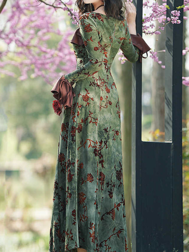 Retro Green Floral Dress