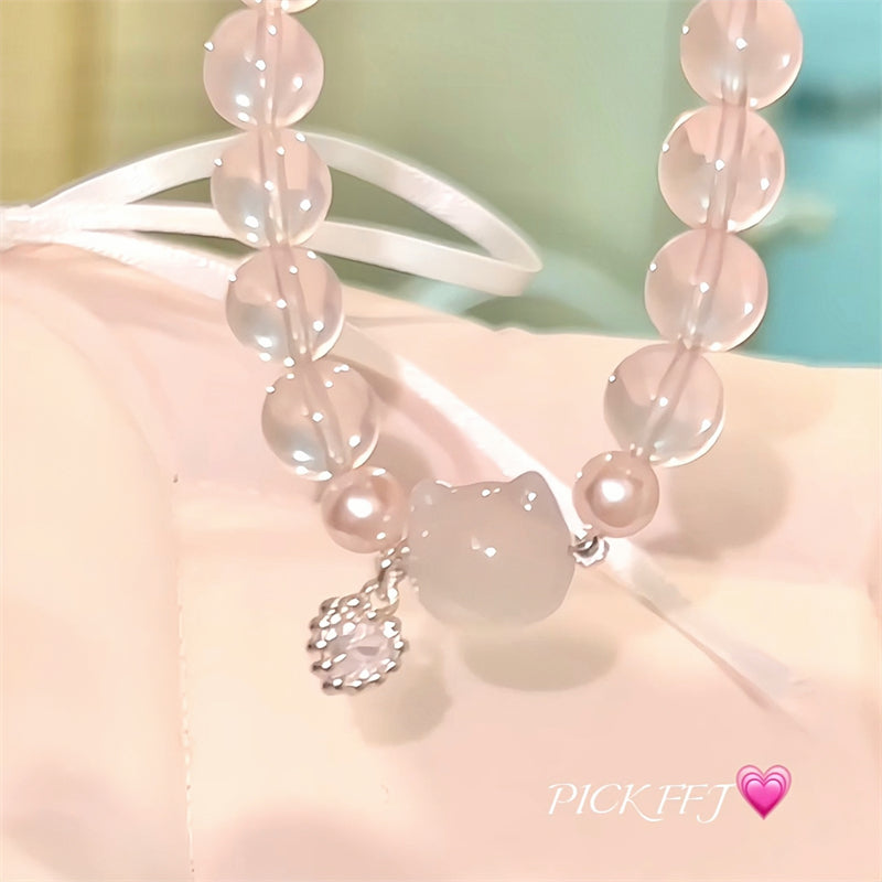 pink crystal cat bracelet