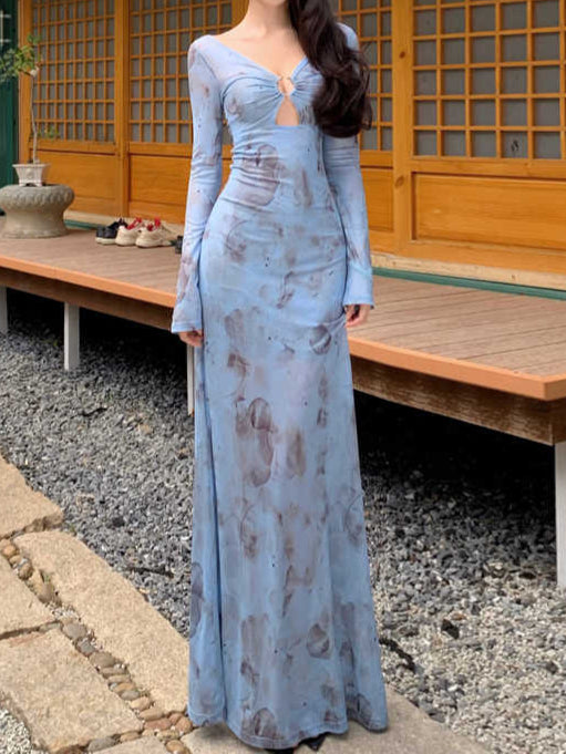 French Blue Floral Dress
