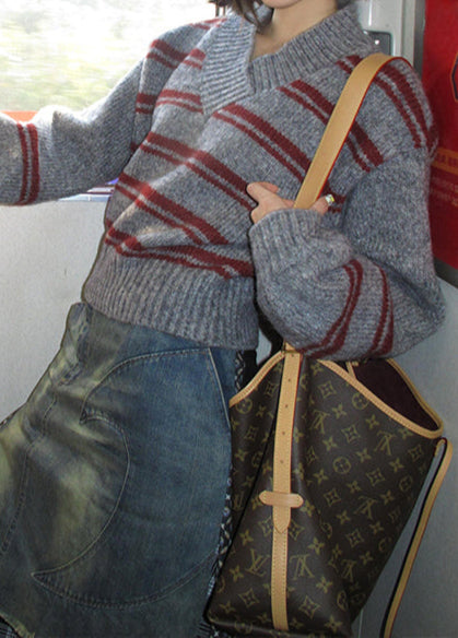 Preppy Retro V-neck Striped Sweater