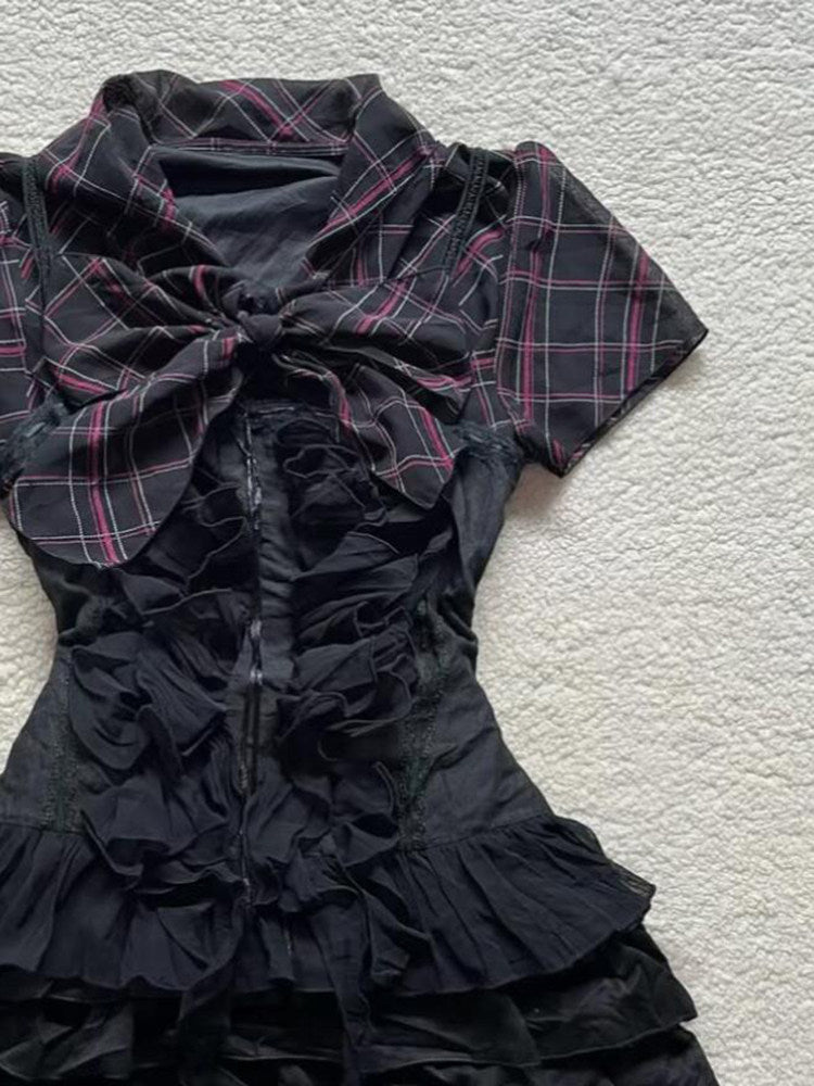 ruffled plaid bow shirt