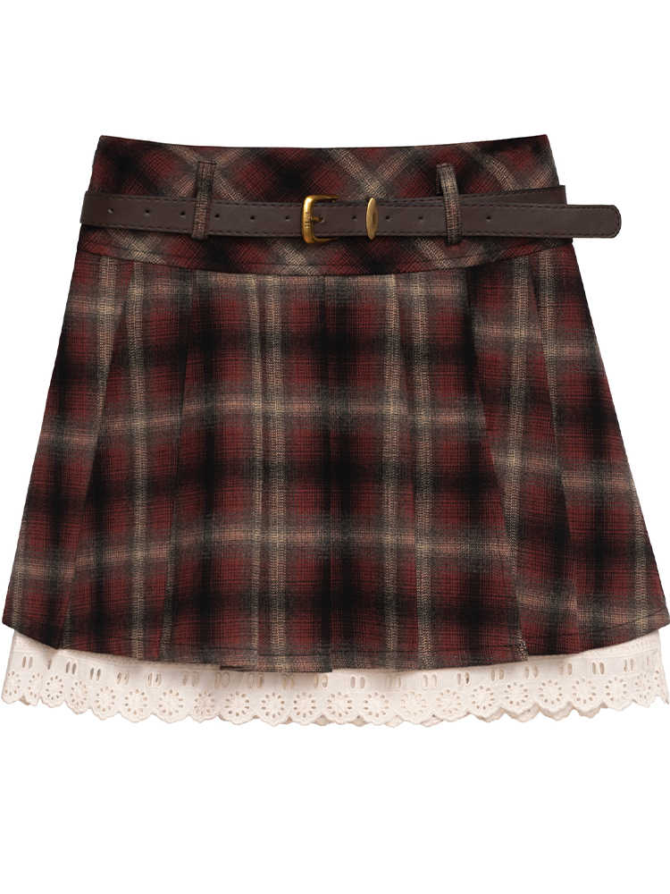 Preppy Woolen Plaid Pleated Skirt