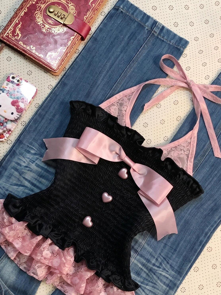 black&pink bow tank top