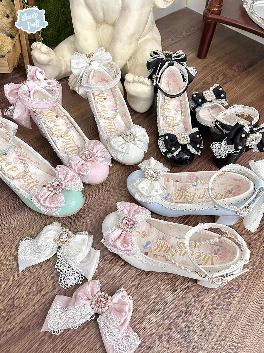 Pearl Bow Mid Heels Mary Jane