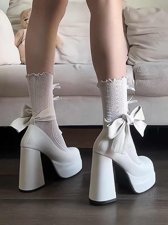 Bow Velvet High-heeled Shoes