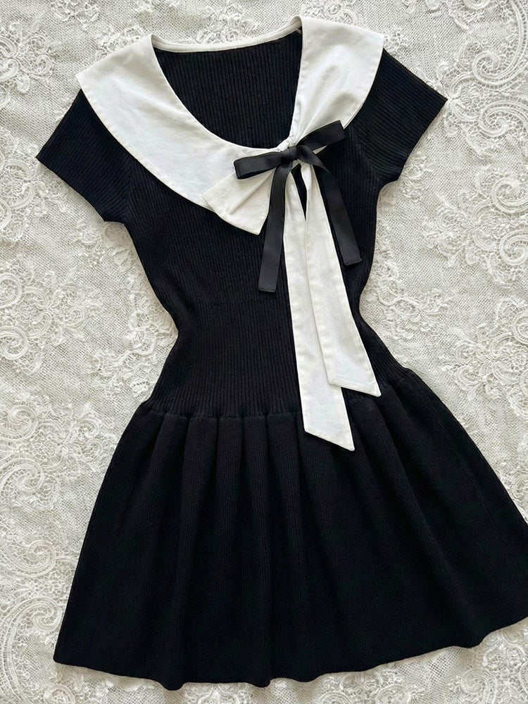 dark coquette bow preppy dress