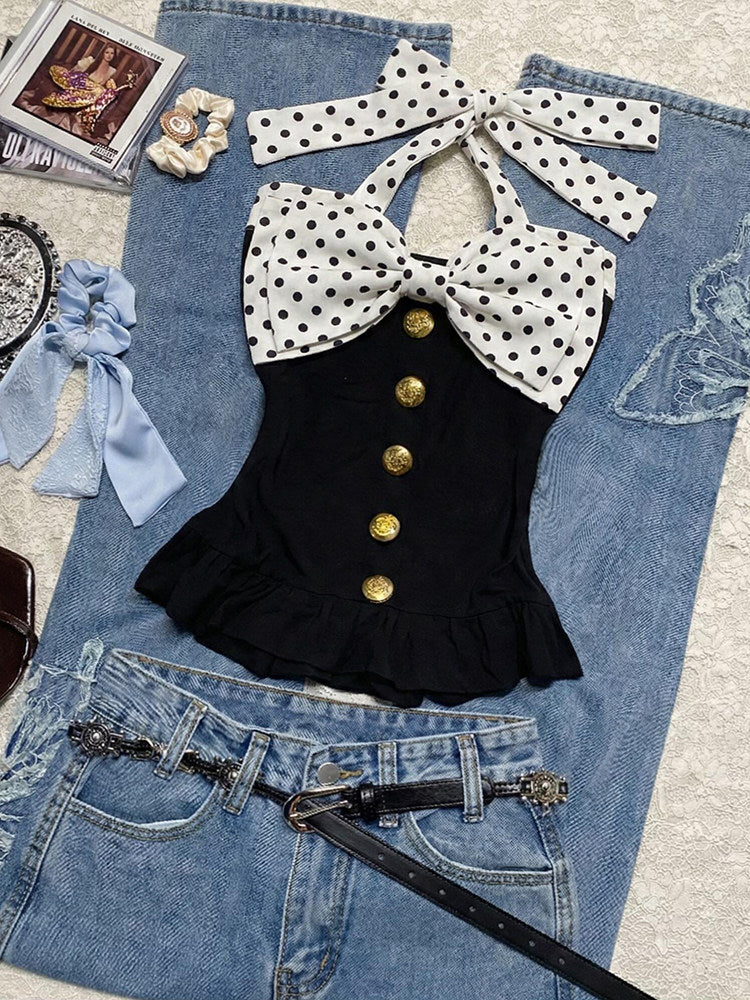 polka dots bow halter top