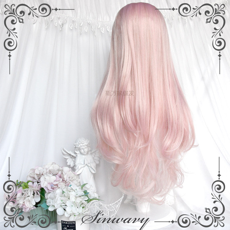 Light pink mixed yellow silk ballet style long curly hair