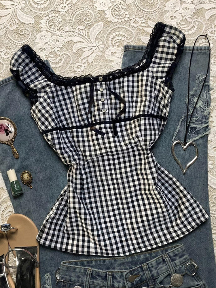 dark coquette plaid bow shirt