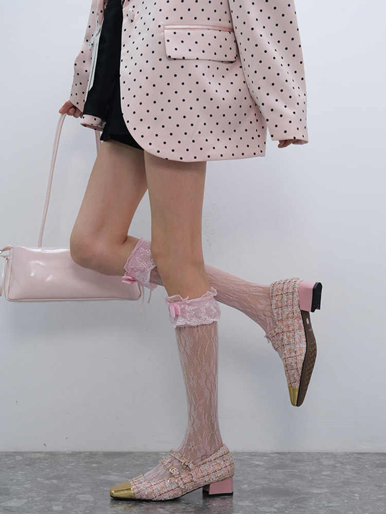 Ballet Lace Pink Calf Socks
