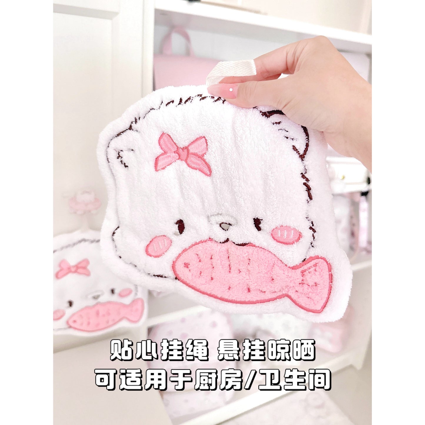 kawaii cat hand towel