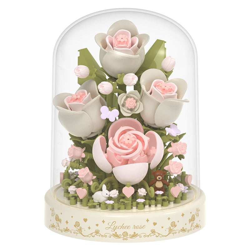 Rose building blocks assembled flower music box
