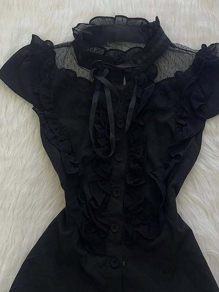 dark coquette mesh bow shirt
